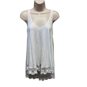 Angie white lace trim tank top high low angel boho women’s medium low back